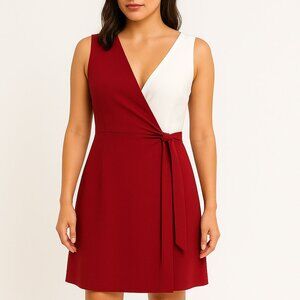 Kasper (NWOT) Women's Colorblock Wrap Dress Red White Sleeveless Midi Workwear S